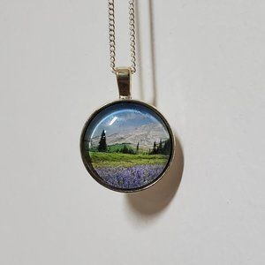Handmade Mountain Meadow Glass Bezel Necklace